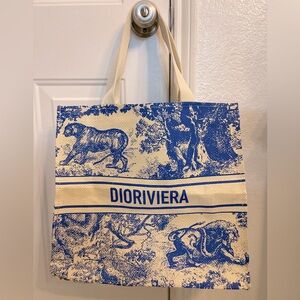 Christian Dior Straw Dioriviera Tote in Blue